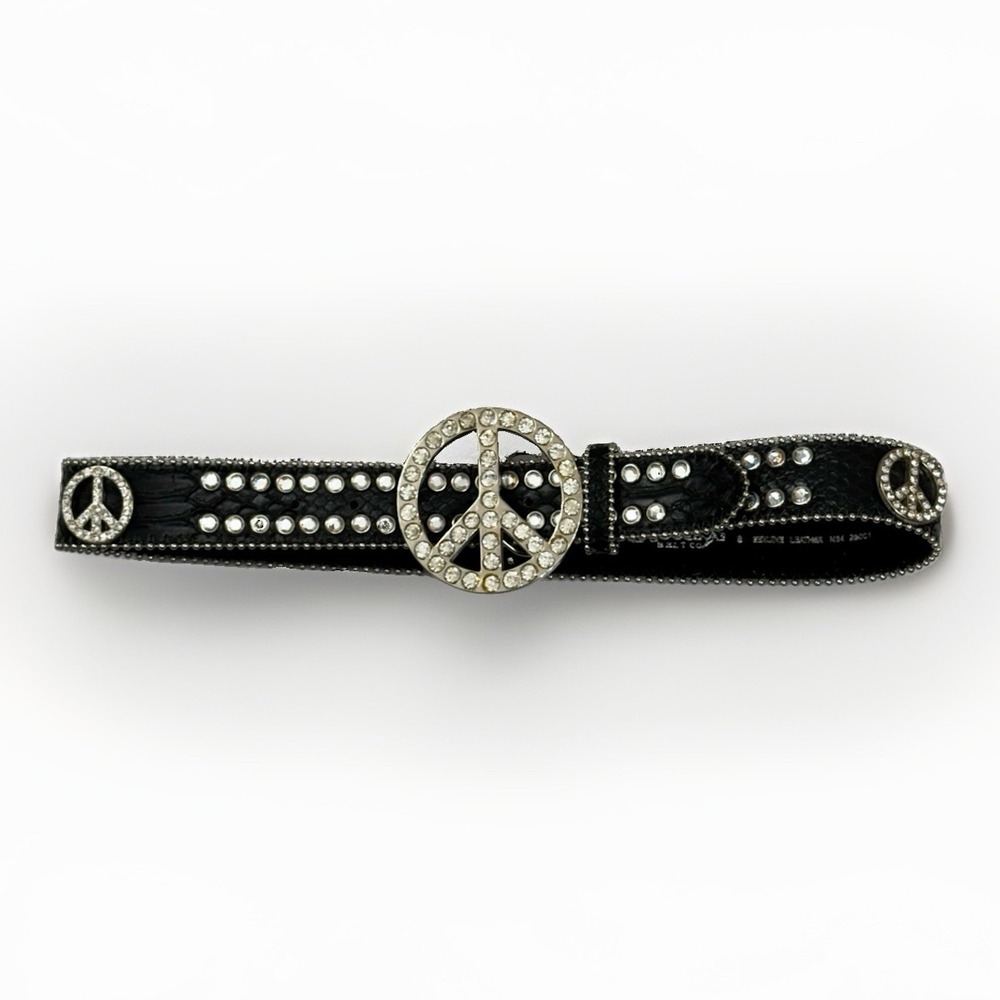 Nocona ~ ROCKABILLY BELT ~ Crystal PEACE Black Leather Small 30-34"
